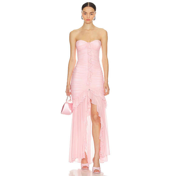 Revolve Majorelle Giules Strapless Gown Mesh Ruffle Ruched  Pink S $248 msrp NWT - Picture 1 of 9